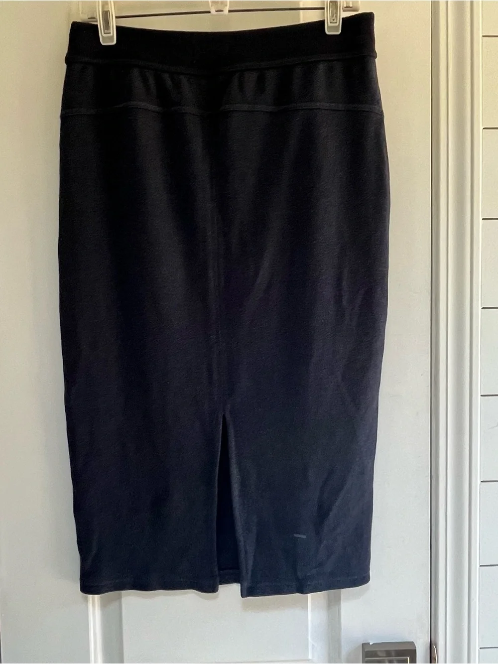 ✨prAna Cozy Up Navy Midi Drawstring Everyday Pencil Skirt  Back Slit SZ L✨